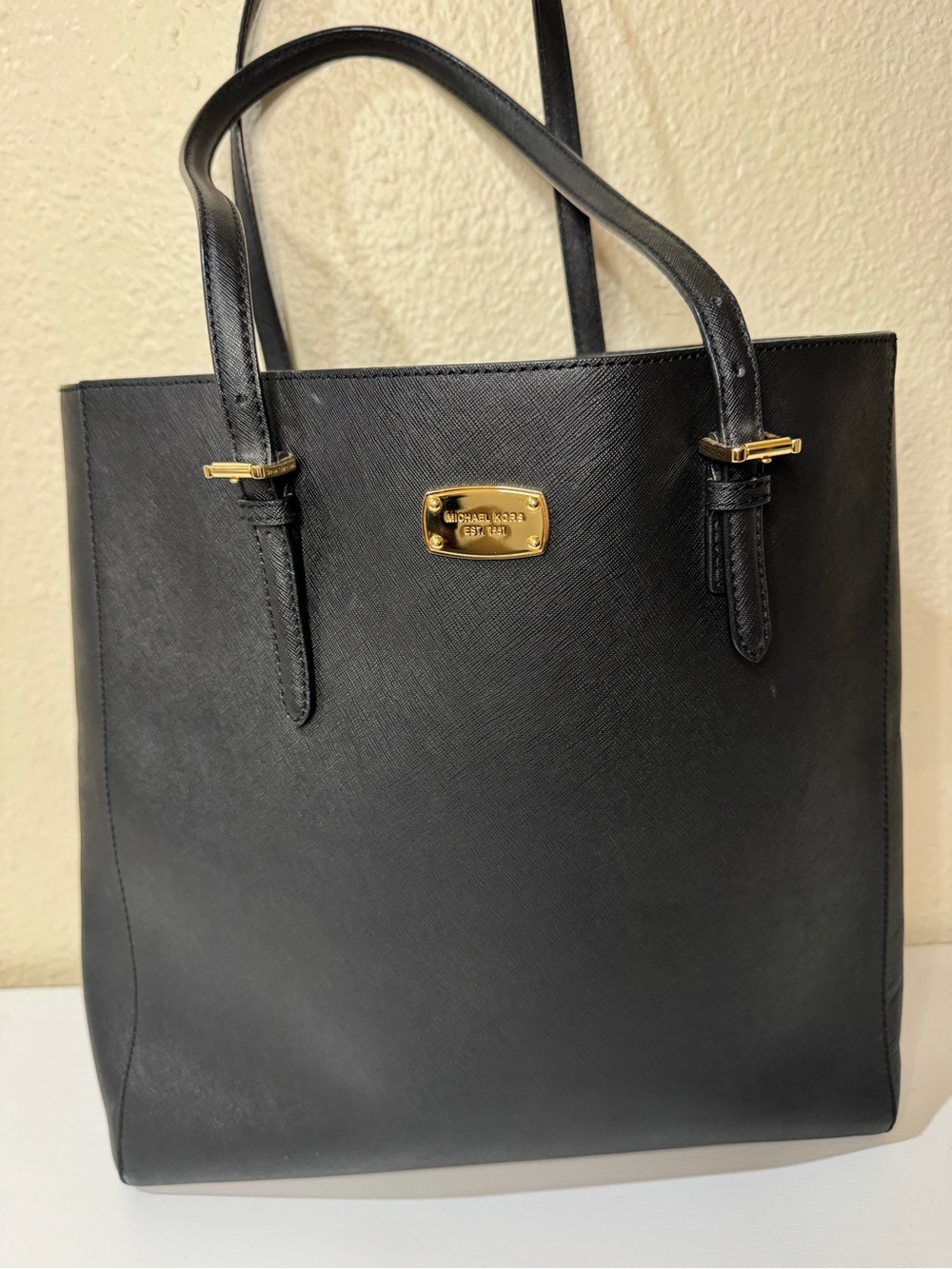 Michael Kors Black Saffiano Tote with Gold Hardware